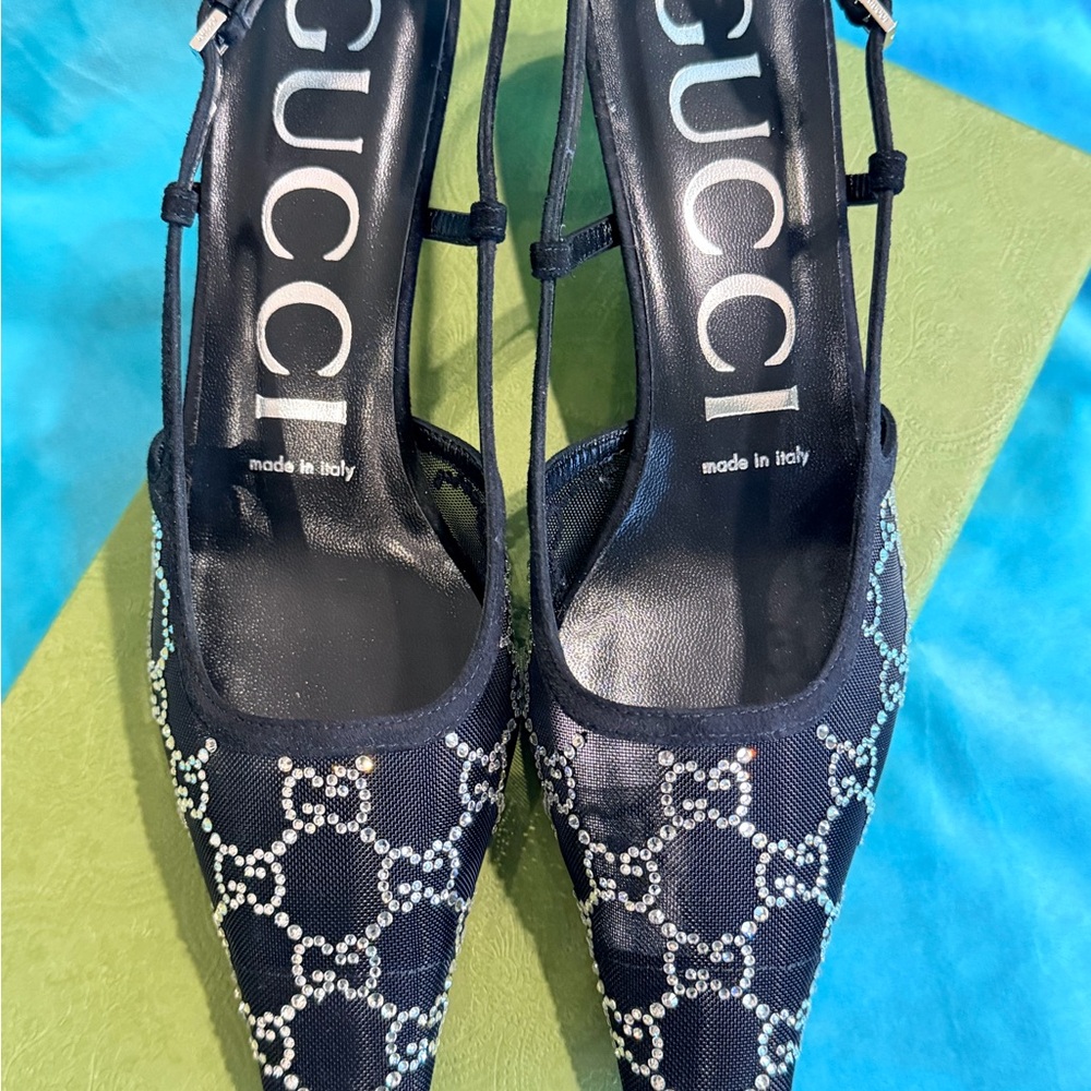 Gucci Black Crystal-Embellished Slingback Pumps - Picture 2 of 7